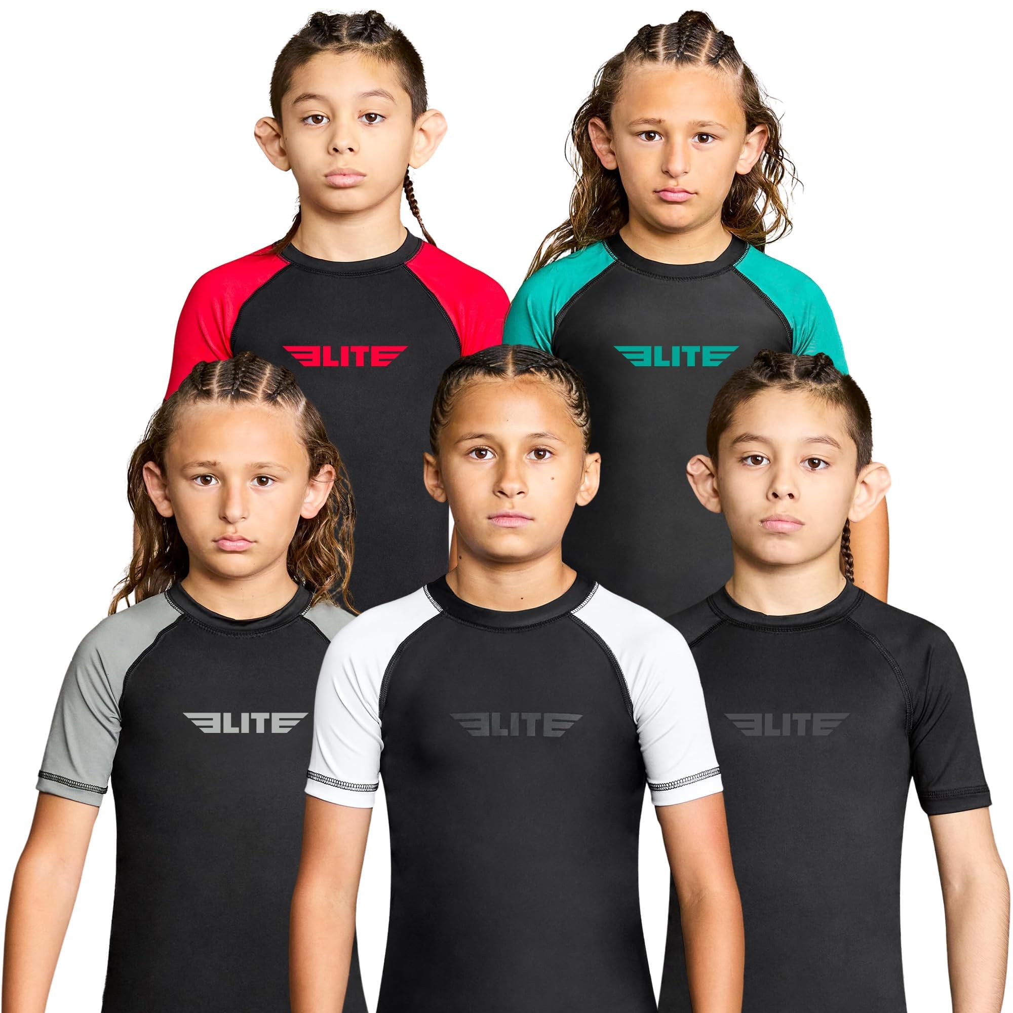 Elite Sports Kids Jiu Jitsu BJJ Rash Guard, Short