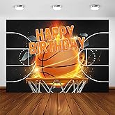 Avezano Basketball Birthday Decorations Sport Theme Basketball Birthday Backdrop Black Men and Boys Birthday Party Photo Background Cake Table Banner Party Supplies (7x5ft)