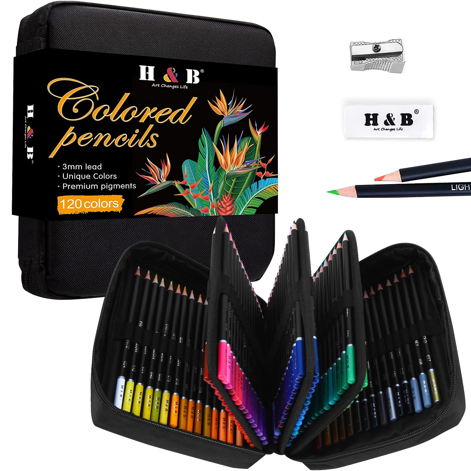 H & B 122pcs Coloured Pencils Drawing Pencil Set Oil Based Artist Pencils Professional Colouring Pencils for Adults Beginners Art Supplies with Eraser In Zipper Case — image 1