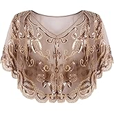 Vijiv Womens Vintage 1920s Shawl Beaded Sequin Deco Evening Cape Shrug Bolero Flapper Cover Up