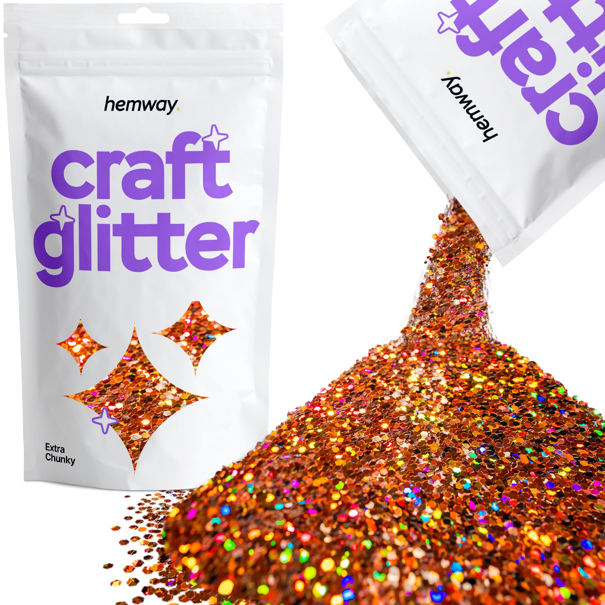 Hemway Craft Glitter Bronze Brown Holographic 100g Extra Chunky Glitter for Crafts, Resin, Cosmetic, Nail, Face, Body, Festival, Tumblers, Art, Candle, Crafting