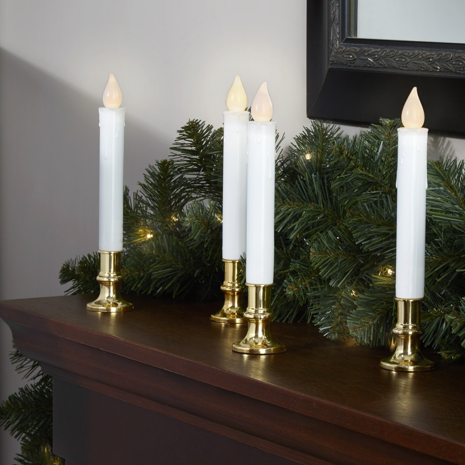 Galleon Flameless Taper Window Candles With Gold Removable Holders