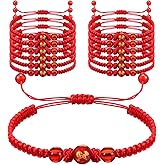 Trnayi 12 Pcs Chinese New Year Beaded Charm Bracelets Adjustable Red String Charm Bracelet, Lucky Chinese Zodiac Animal Braided Rope Corded Jewelry Gifts for Women Men