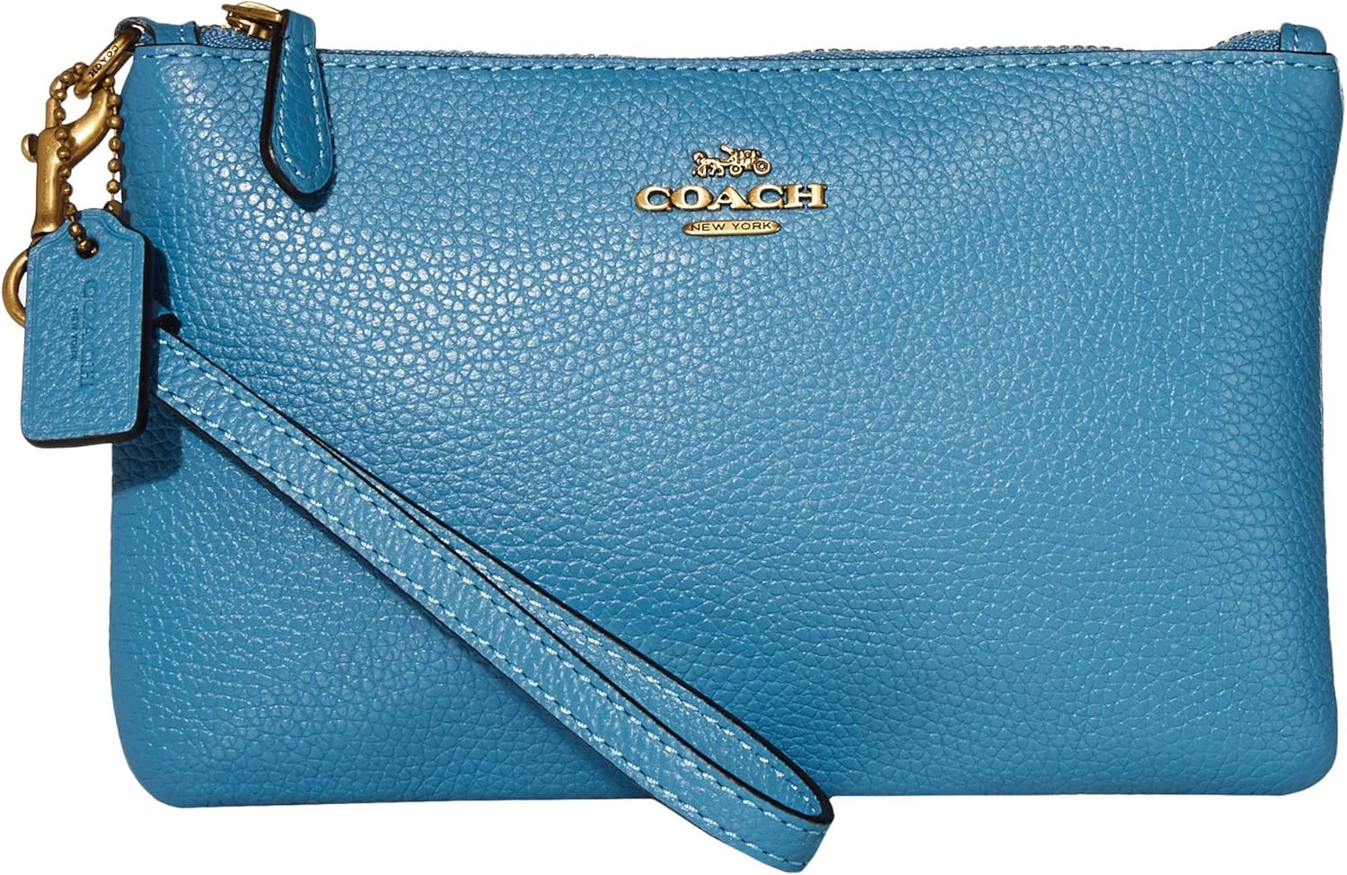 COACH Polished Pebble Small Wristlet blue Size One Size Amazon.co.uk