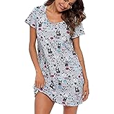 ENJOYNIGHT Womens Nightgowns Cotton Sleepwear Plus Size Sleep Shirt Short Sleeve Nightshirt Print Sleepshirt