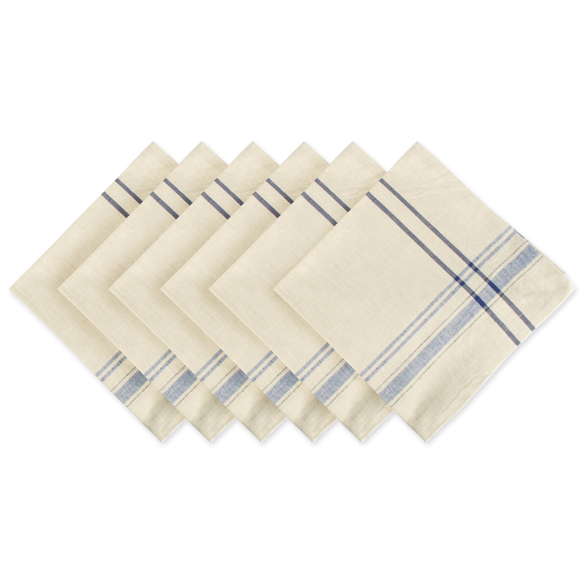 DII French Stripe Tabletop Collection Farmhouse Style Dining Table Linen Napkin Set, 20x20, Taupe/Blue, 6 Piece
