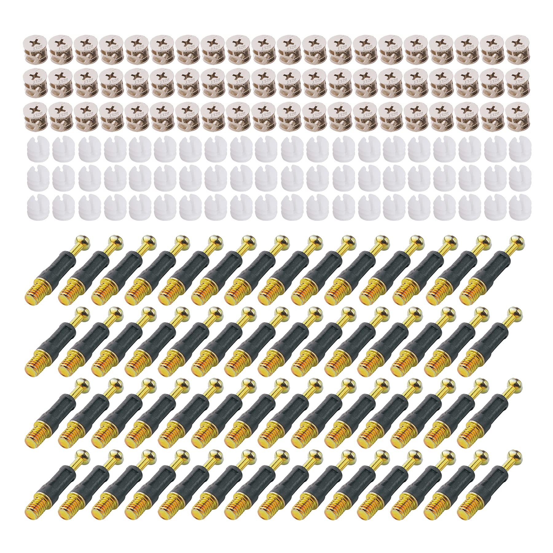 LOOTICH Fixing Screw Eccentric Cam Ø14.7mm and Bolts Fitting Dowels M6x36mm with Pre-Inserted Nuts M6 for Flat Pack Furniture Cabinet Locking Connecting Black (100 Set)