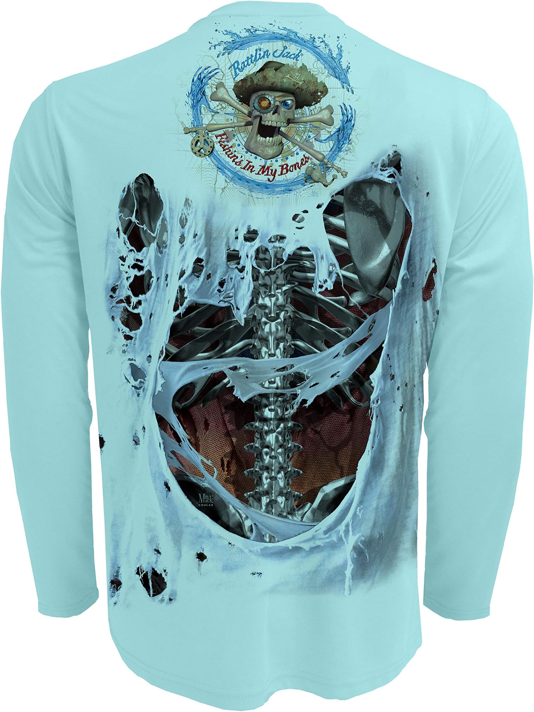 Rattlin Jack Men's UPF 50+ Fishing Skeleton Performance Long Sleeve Shirt
