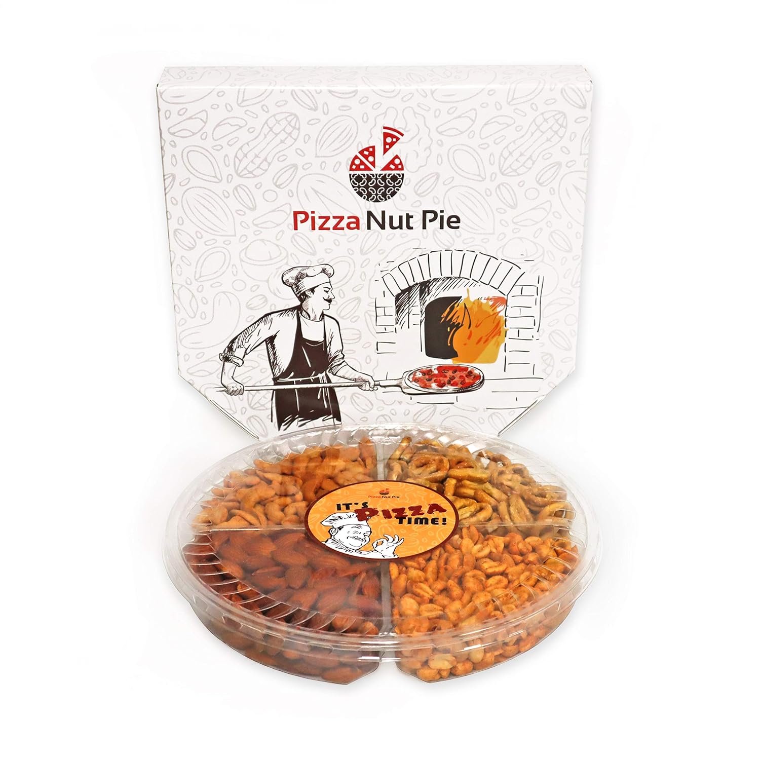Pizza Nut Pie - Holiday Nuts Gift Basket – Mother's Day, Father's Day, Birthday, Party, Gifts for Him, Her, Summer Snack- Pretzels & Pizza Flavored Cashews, Almonds, & Peanuts, Kosher