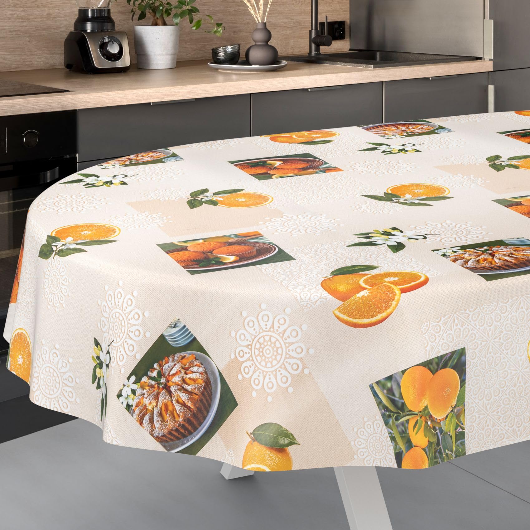 ANRO Oilcloth Tablecloth, Washable, Oilcloth, Garden Tablecloth, Outdoor, Indoor, Oval, 240 x 140 cm, Cut Edge, Orange