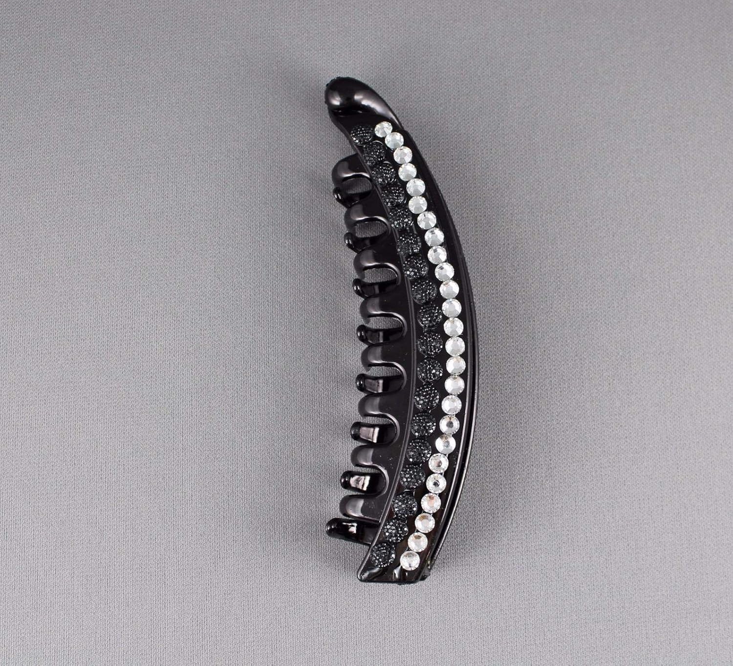 Fashion Hairclip Black Spring Load Lock Banana Hair Slide