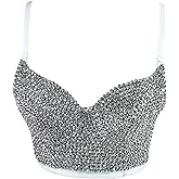 Women's Bustier Crop Top Mesh Corset Top Push up Rhinestone Diamond Bra Club Party Vest