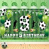 Soccer Happy 9th Birthday Banner for Boys Kids Teens - Large Sport Themed Birthday Banner for Football Party Supplies