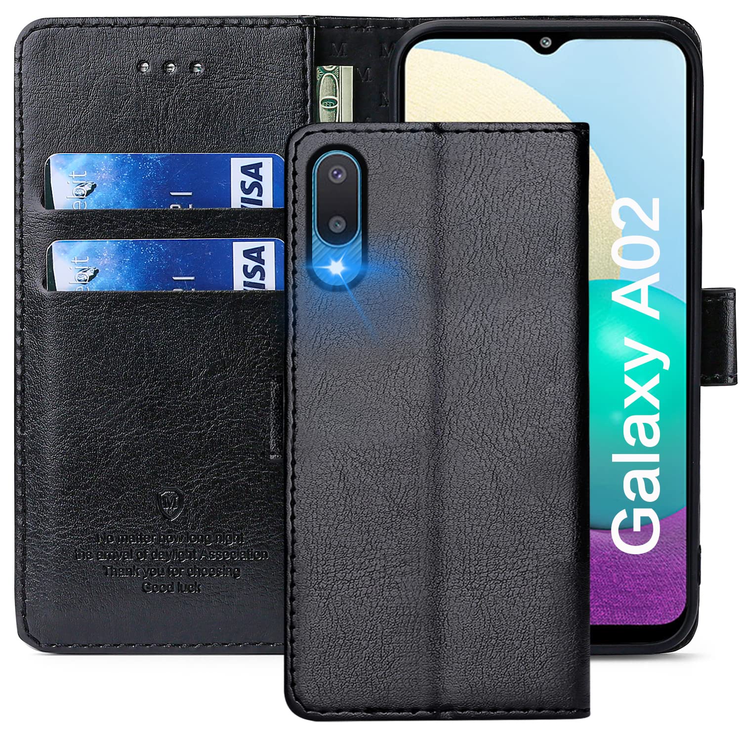 FMPCUON Case For Samsung Galaxy A02,High-grade Leather Flip Wallet Phone Case Cover for Samsung Galaxy A02 Inches [Card Slots] [Kickstand] [Magnetic Closure]-(Black) — image 1