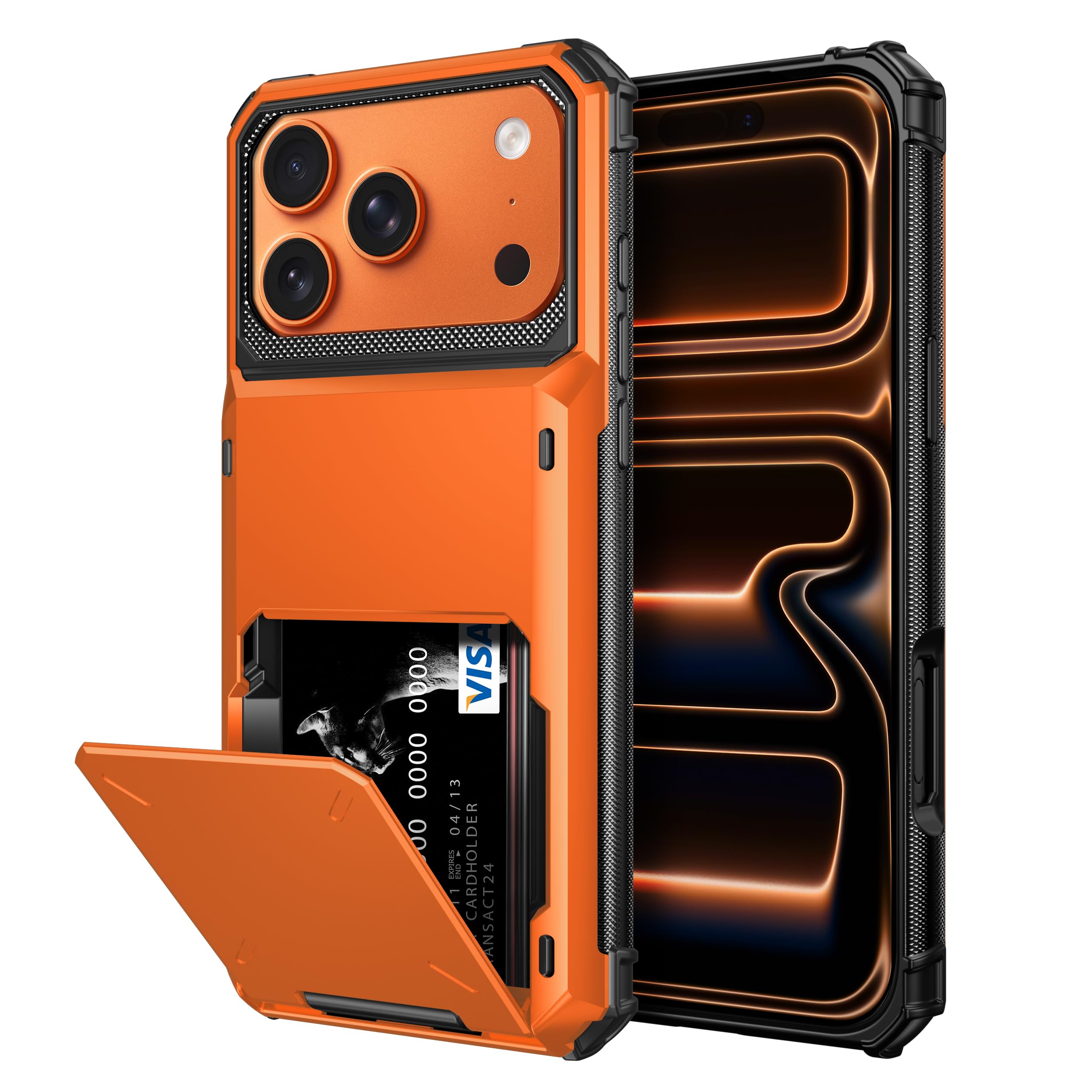 Vofolen for iPhone 17 Pro Max Case Wallet with Card Holder Dual Layer Heavy Duty Shockproof Drop Protection Hidden Flip 4-Card Slots Pocket Phone Cover for Women Men, 6.9 Inch Orange