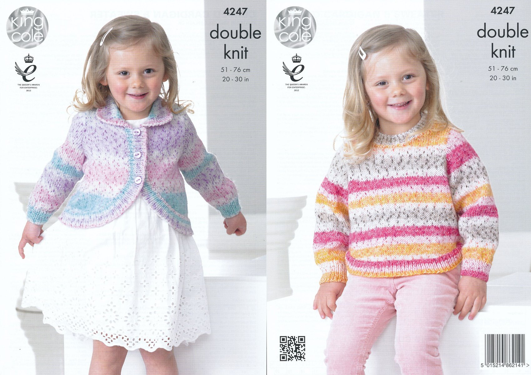 King Cole Splash DK Double Knitting Pattern Childrens Girls Curved Hem Cardigan & Sweater (4247)