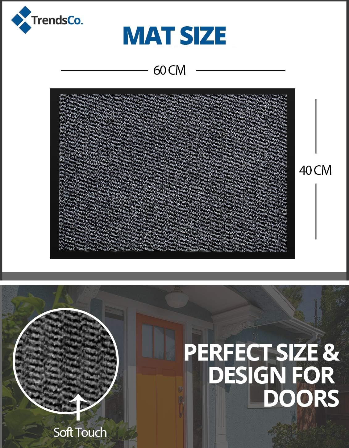 Trendsco, Dirt Trapper Door Mat Indoor & Outdoor, Non Slip Rubber Backing Carpet and Floor Mat for Home Kitchen & Office - Image 3