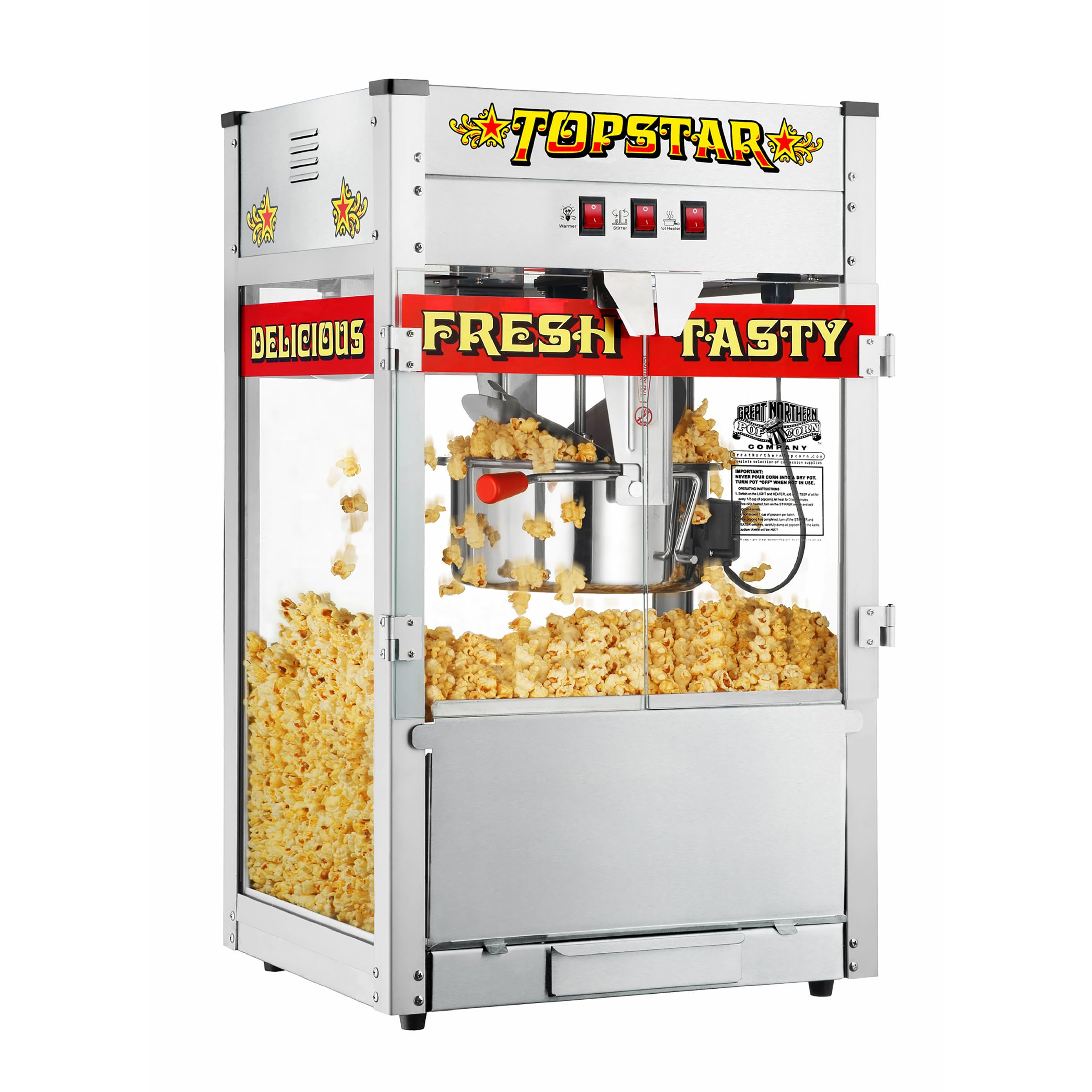 Photo 1 of ********It turns on perfectly.*********** Top Star Popcorn Machine - 12oz Stainless-Steel Kettle, Reject Kernel Tray, Warming Light, and Accessories by Great Northern Popcorn (Red and Yellow)