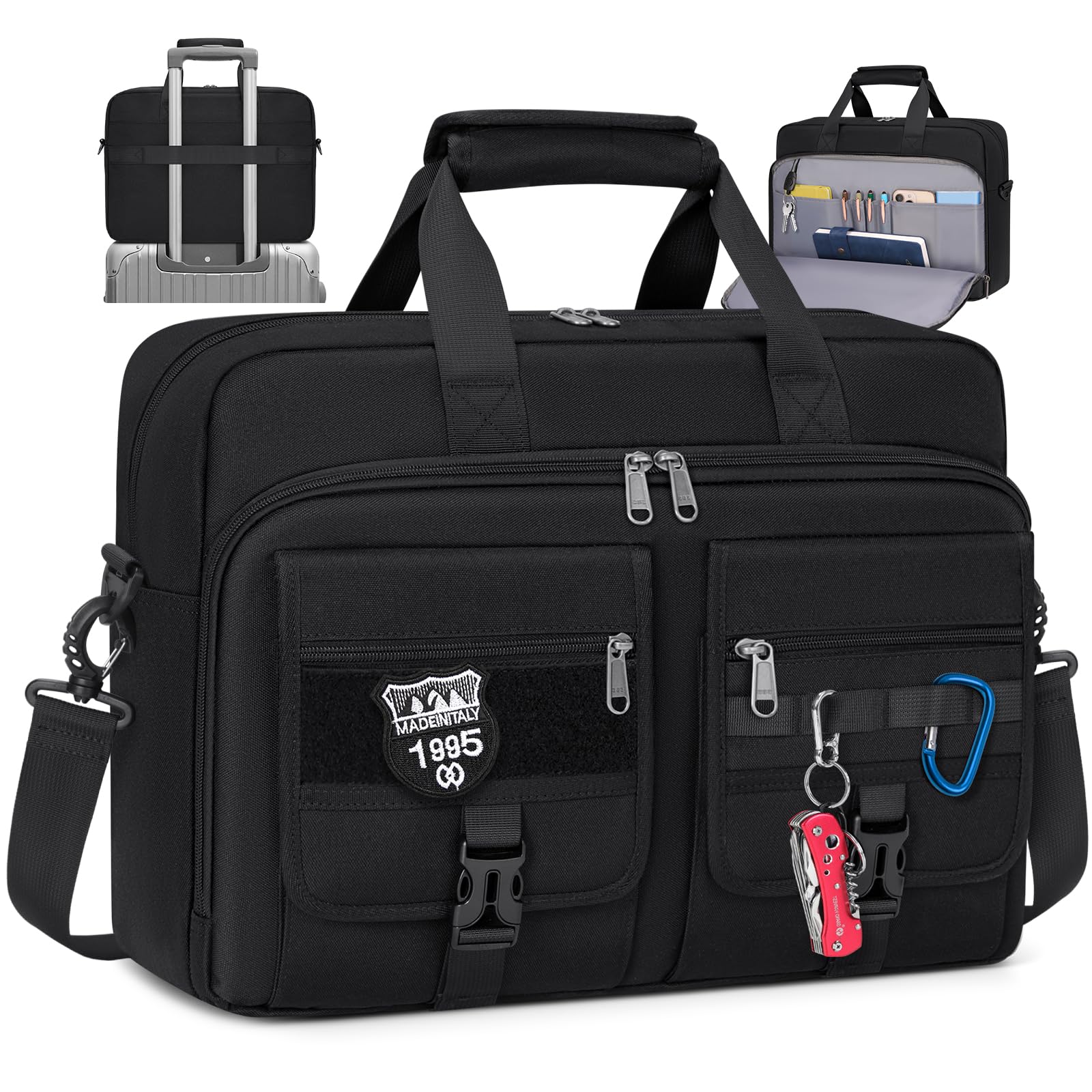 Photo 1 of RAINSMORE Tactical Laptop Bag 17.3 Inch Laptop Briefcase Men Business Computer Bag Large Laptop Case Waterproof Military Shoulder Messenger Bag Work Office Travel, Black
