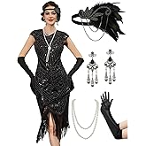 YESSA 1920s Flapper Dresses for Women Great Gatsby Dress Roaring 20s Costumes Sequin Harlem Nights Dress with 20s Accessories