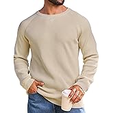 Vssjavun Sweaters for Men Crewneck Cable Knit Waffle Textured Pullover Sweater Warm Kitted Sweater Apricot
