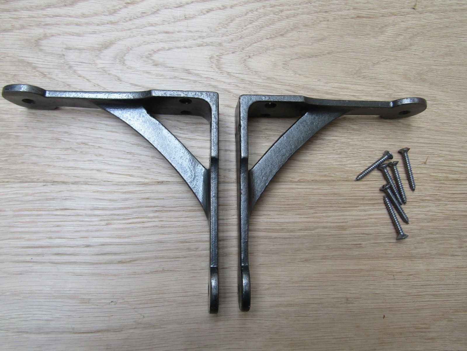 Ironmongery World Pair Of Cast Iron Penny End Rustic Shelf Bracket Wall Support Books Storage (5")