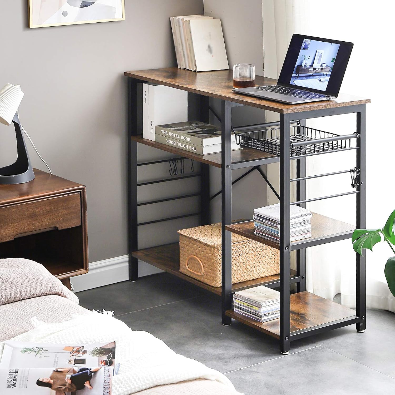 IBUYKE Industrial Kitchen Baker’s Rack, Coffee Bar, Utility Storage Shelf, Microwave Oven Stand, 4-Tier+3-Tier Table for Spice Rack, Simple Assembly TMJ021H - Standing Baker's Racks