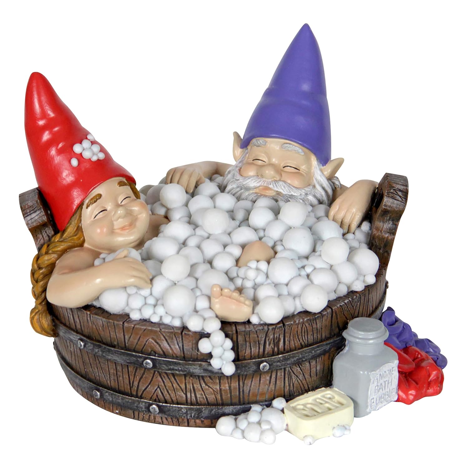 Bath Time Resin Gnomes Statue Funny Gnome Couple in Bathtub w/Solar
