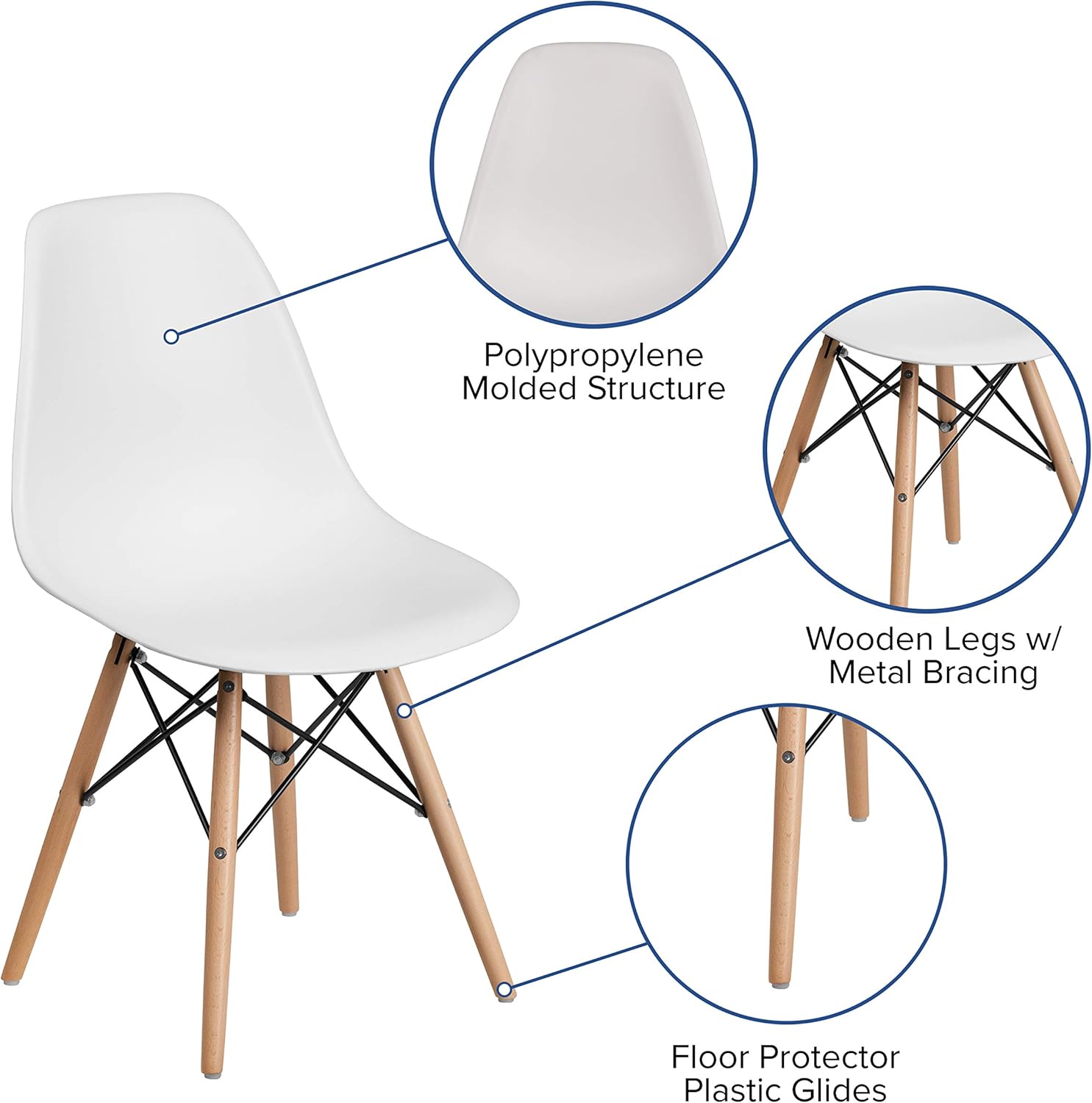 Flash Furniture Elon Series White Plastic Chair with Wooden Legs - Chairs