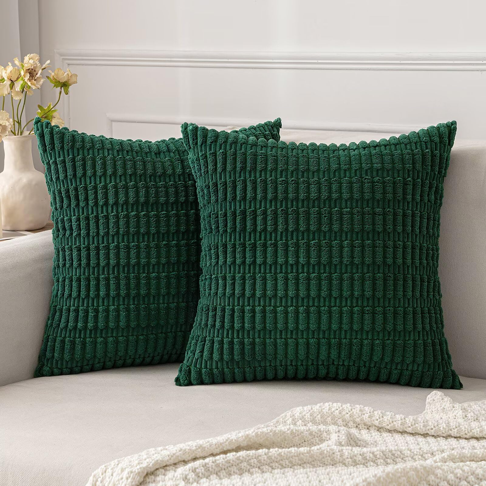 MIULEE Set of 2 40 x 40 cm, Corduroy Cushion Covers, Christmas Modern Cushion Covers, Decorative Sofa Cushion, Soft Decorative Cushion Cover for Living Room, Sofa, Bedroom, Boho Decor, Dark Green — image 1