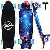 BELEEV Cruiser Skateboards for Beginners, 27 x 8 inch Complete Skateboard for Kids Teens Adults, 7 Ply Canadian Maple Double Kick Deck Concave Skateboard with Skate T-Tool