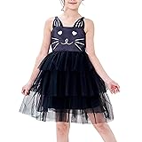 LT66 Girls Dress Cat Face Black Tower Ruffle