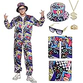 Kicpot 80s 90s Outfit for Men Tracksuit Costume Retro Windbreaker Jacket Glasses Hat Couples Outfit Disco Party