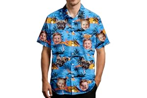 PODARTS Face Hawaiian Shirt Personalized W/Photos Pictures, Custom Floral Tropical Button Down Shirts for Men Women