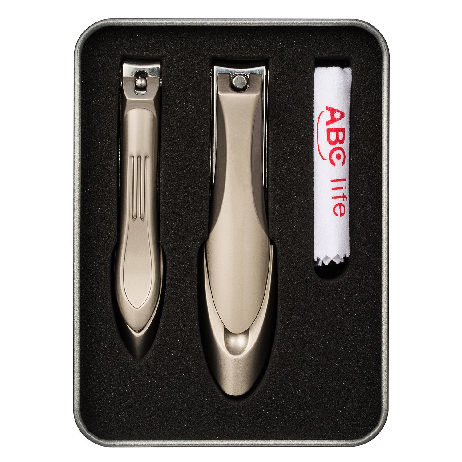 ABC life Nail Clippers with Catcher,Very Sharp Sweet Cleaning Cloth Deluxe Sturdy Stainless Steel Fit Fingernail and Toenail, Suitable to Men,women,baby and Thick Nails (Big&Small)