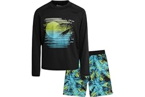 Big Chill Boys’ Rash Guard Set – UPF 50+ Long Sleeve Swim Shirt and Bathing Suit Trunks – Swimwear Set for Boys (4-14)