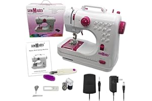 Sew Mighty Mini Sewing Machine – Portable, Battery & AC Powered, 12 Programmed Stitch Patterns, Dual Speed – Sews Forward & Reverse, AC Power or Battery Operated – Includes Foot Pedal