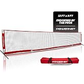 PowerNet Soccer Tennis Net, Portable Instant, Indoor Outdoor, Metal Collapsible Base Weighted, Durable Vertical Bow Posts, Quick Setup Easy Folding Storage, 1 Net + 1 Carrying Bag