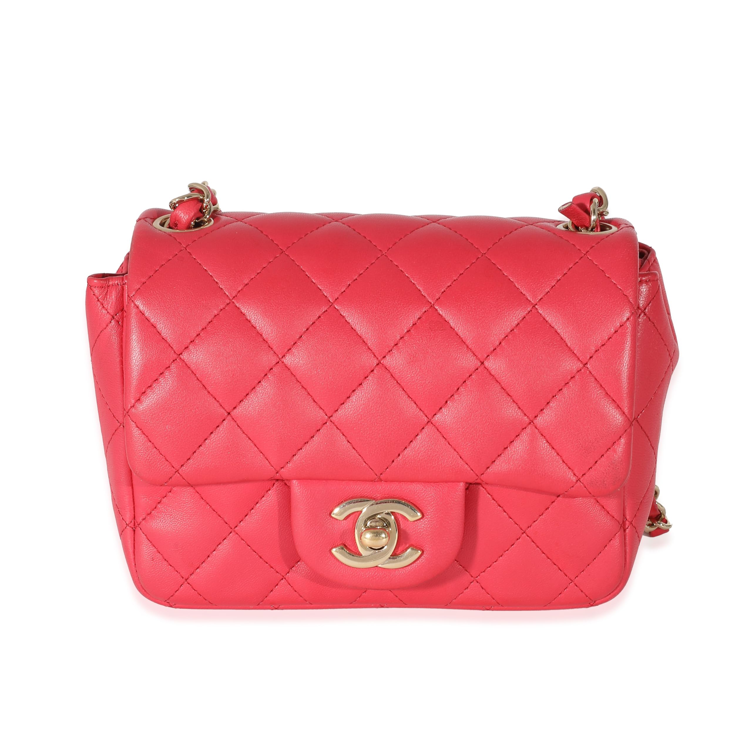 CHANEL Pre-Loved Dark Pink Quilted Lambskin Mini Square Flap Bag