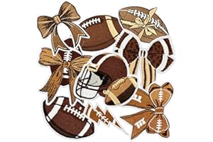 Nicime 9pcs Football Iron/Sew on Patches, Rugby Sport Embroidered Applique, Bow Cute Decoration for Clothes, Hat, Bag, Jeans, Shirt, Dress