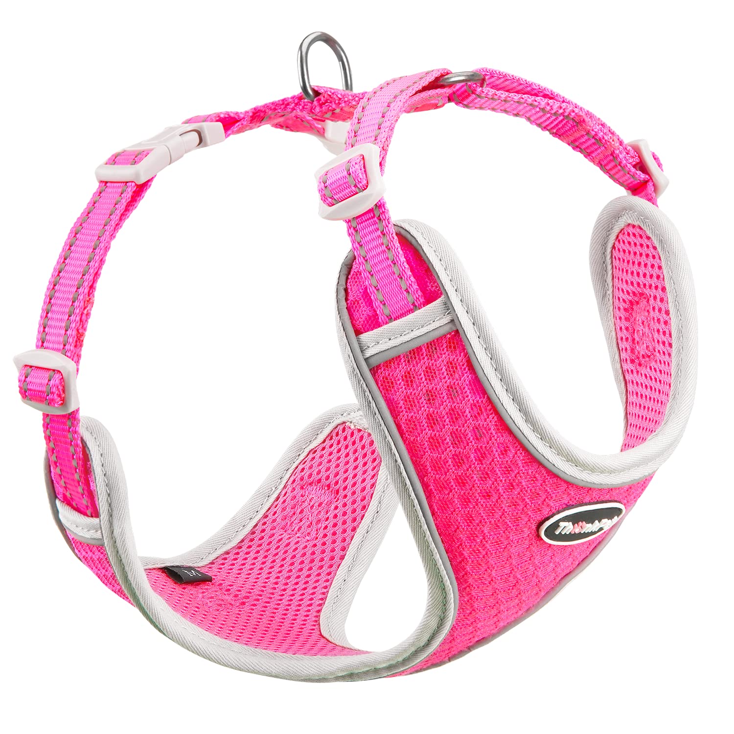 ThinkPet Reflective Breathable Soft Air Mesh No Pull Puppy Choke Free Over Head Vest Ventilation Harness Leash Set for Puppy Small Medium Dogs Rose Red L