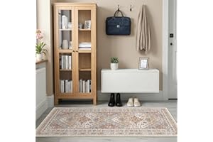 2' x 5' (60 x 150 cm) Washable Runner Rug for Hallway, Non-Slip Vintage Living Room Runner Rug, Low Pile Soft Carpet for Entr