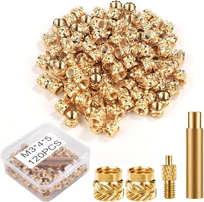 PEUTIER 120Pcs M3 Brass Heat Set Inserts 3D Printing Knurled Nuts 4x5mm
