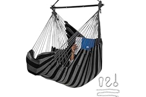 Jelofly Hammock Chair Large Hanging Chair with Foot Rest Support & Pocket Max 500Lbs Comfortable Swing Chair for Bedroom, Indoor & Outdoor, Patio, Porch, Yard or Tree, Seat Cushions Not Included