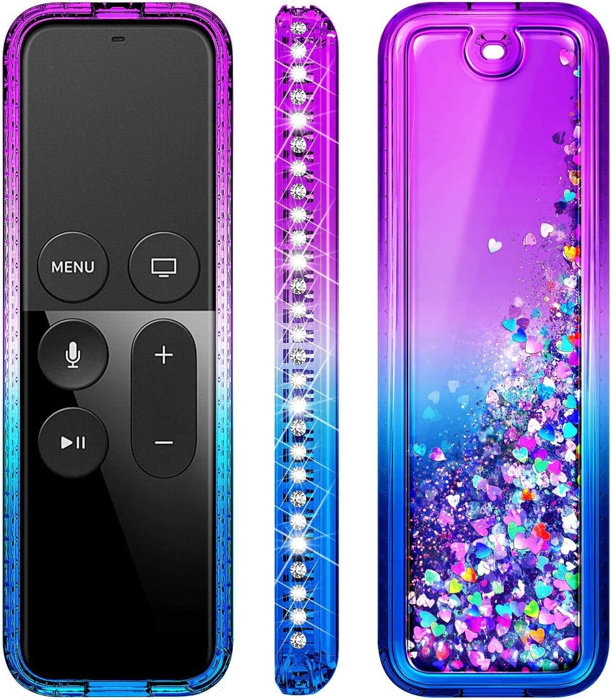 E-Began Protective Case for Apple TV 4K (5th Generation) / 4th Generation Siri Remote Controller - Glitter Liquid Quicksand Waterfall Floating Sparkle Bling Diamond Shockproof Cover -Purple/Blue