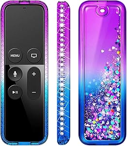 E-Began Protective Case for Apple TV 4K (5th Generation) / 4th Generation Siri Remote Controller - Glitter Liquid Quicksand Waterfall Floating Sparkle Bling Diamond Shockproof Cover -Purple/Blue