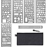 Paxcoo 6 Pcs Stainless Steel Journal Stencils with Template Ruler for Bullet Journal Planner Painting Drawing