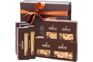MARULO Pack of 8, Artisan Italian Gourmet Homemade Pasta Gift Basket Box Set, Gourmet Bronze Cut Pasta Set, Luxury Gold Line Box, (Tagliatelle, Linguine Spaghetti Oplontini, Bucatini, Paccheri & More)