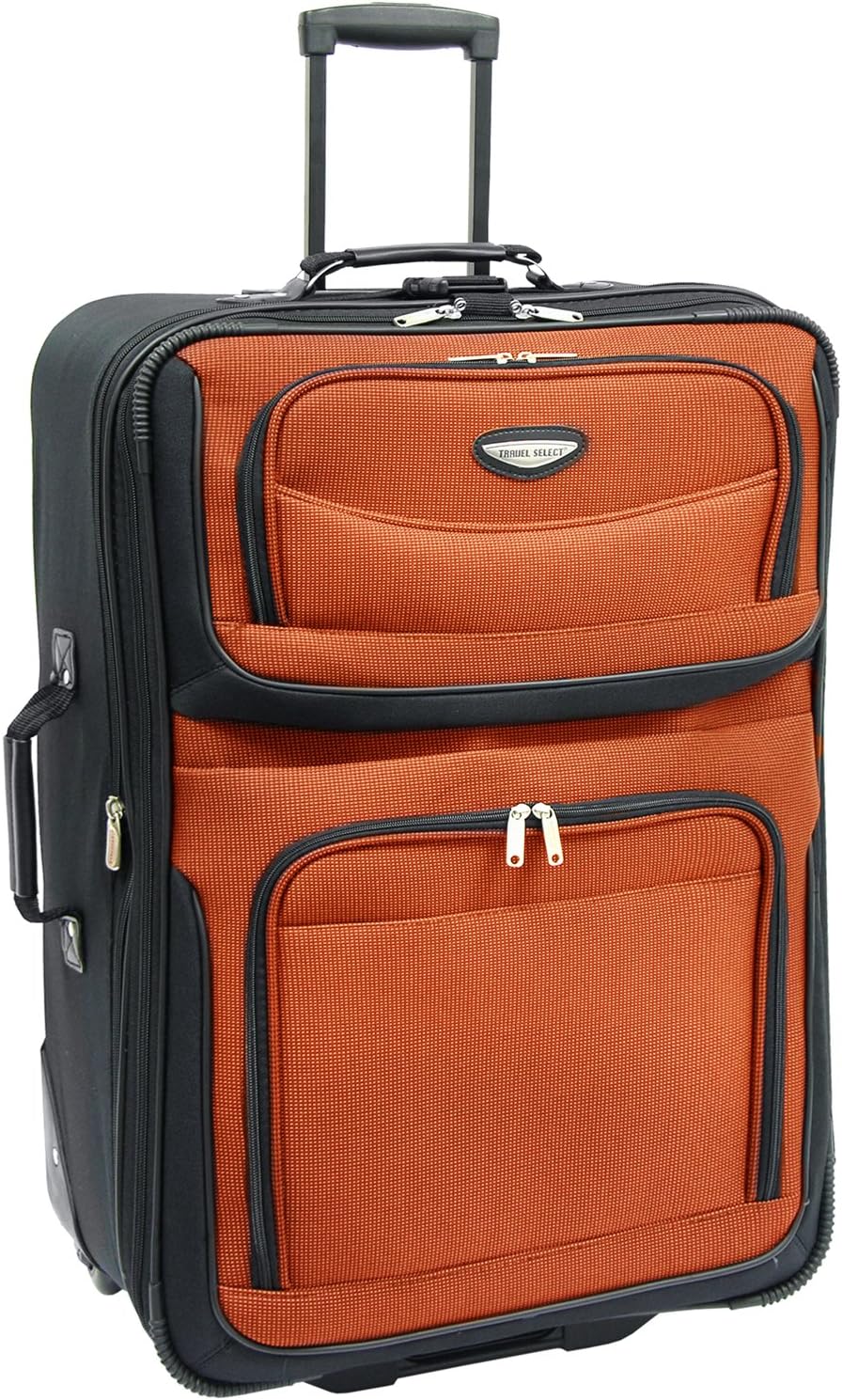large orange suitcase