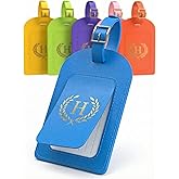 Luggage Tags for Suitcases 6 Pack PU Leather Travel Bag Tags with Privacy Cover & Stainless Steel Buckle, Vegan Leather Name ID Labels for Travel Bags, Cruise, Airline, Backpack, Baggage Identifier(H)